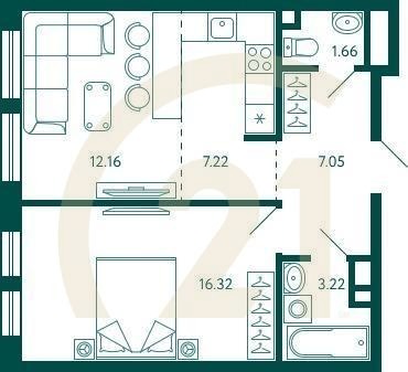 1-комн, 47.63 м², 10 этаж