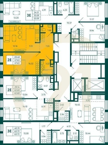 1-комн, 47.63 м², 10 этаж