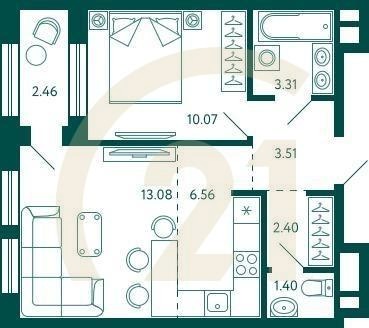 1-комн, 41.56 м², 18-27 этаж