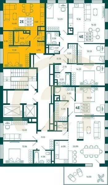 1-комн, 46.01 м², 17 этаж