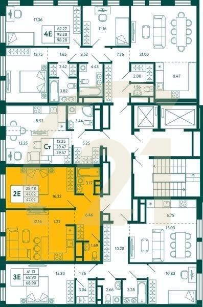 1-комн, 47.02 м², 12 этаж