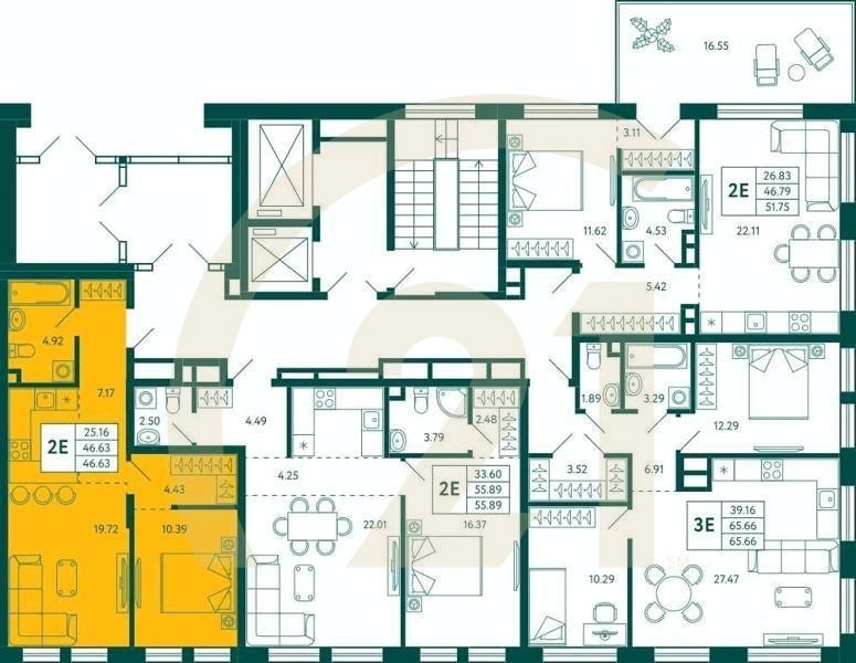 1-комн, 46.63 м², 2 этаж