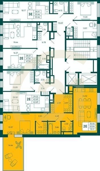 1-комн, 70.17 м², 15 этаж