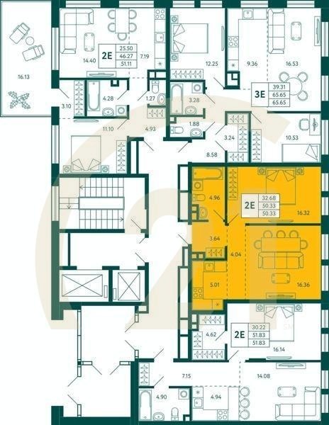 1-комн, 50.33 м², 2 этаж