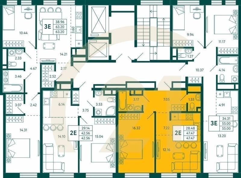 1-комн, 47.47 м², 13-15 этаж
