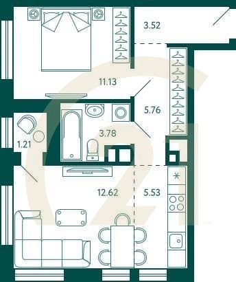 1-комн, 42.94 м², 22-27 этаж
