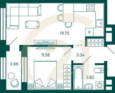 1-комн, 37.85 м², 3-26 этаж