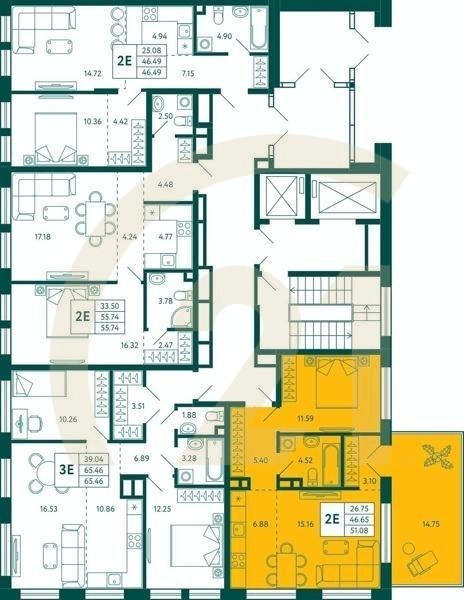 1-комн, 51.08 м², 2 этаж