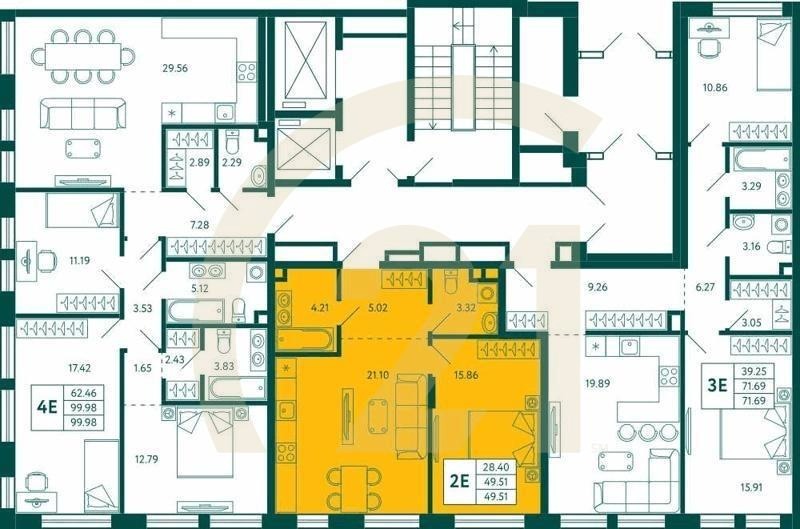 1-комн, 49.51 м², 2 этаж
