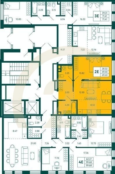 1-комн, 49.4 м², 2 этаж