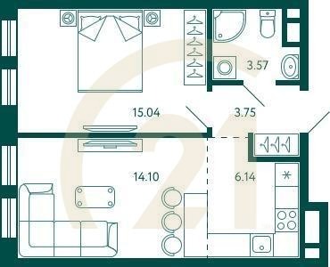 1-комн, 42.6 м², 8-10 этаж
