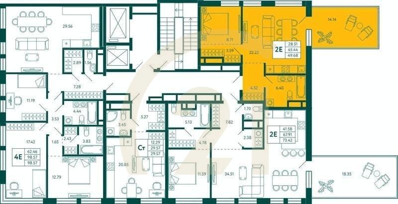 1-комн, 49.68 м², 13 этаж
