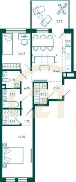 2-комн, 67.44 м², 2 этаж