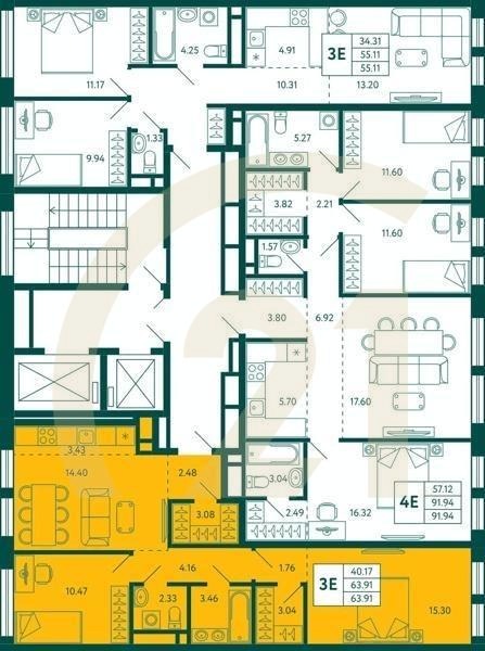 2-комн, 63.91 м², 6-10 этаж