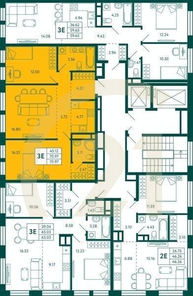2-комн, 70.97 м², 9 этаж