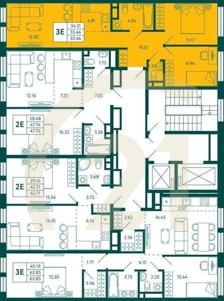 2-комн, 55.46 м², 4 этаж