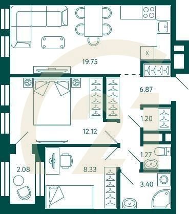 2-комн, 53.98 м², 16-27 этаж