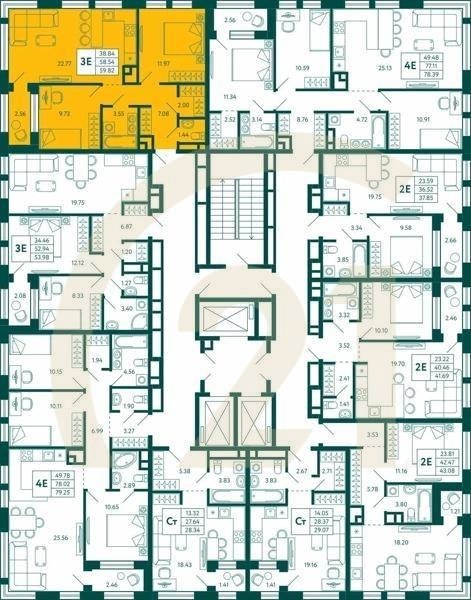 2-комн, 59.82 м², 17-28 этаж