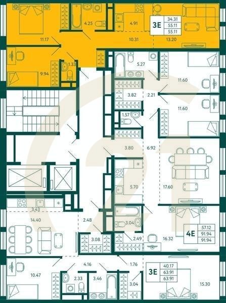 2-комн, 55.11 м², 10 этаж