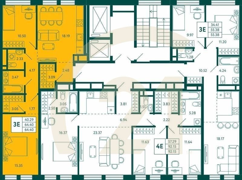 2-комн, 64.4 м², 5-9 этаж