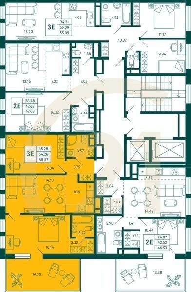 2-комн, 68.57 м², 11 этаж