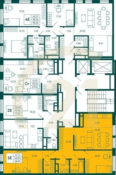 2-комн, 68.94 м², 9 этаж