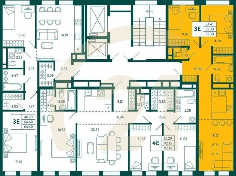 2-комн, 55.38 м², 10 этаж