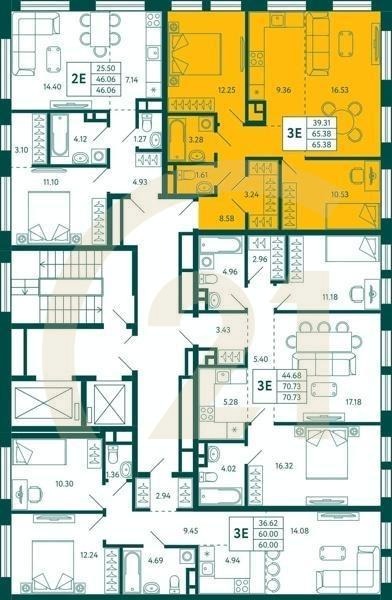 2-комн, 65.38 м², 4 этаж