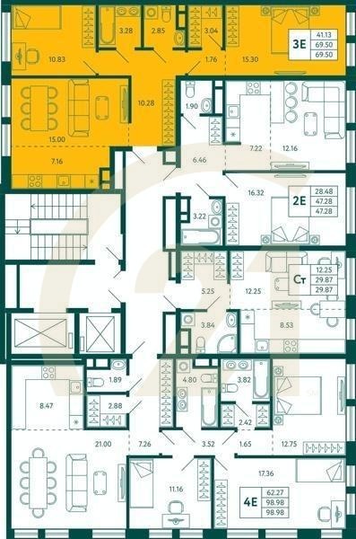 2-комн, 69.5 м², 3 этаж