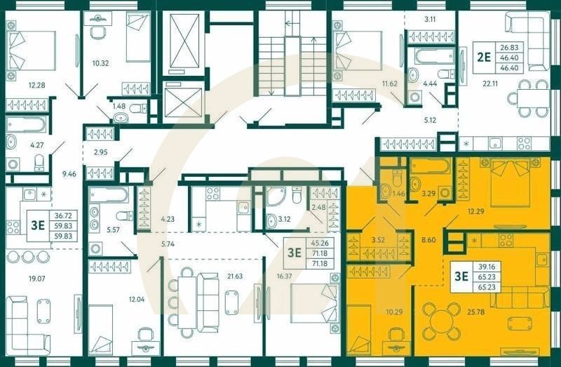 2-комн, 65.23 м², 7 этаж