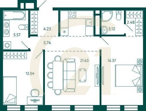 2-комн, 71.18 м², 7 этаж