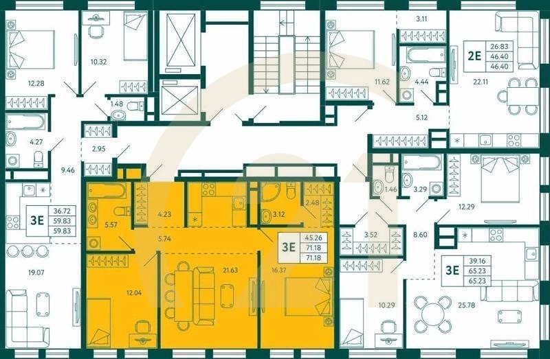 2-комн, 71.18 м², 7 этаж