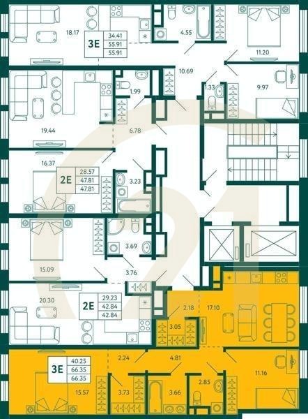 2-комн, 66.35 м², 3 этаж