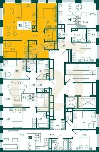 2-комн, 65.53 м², 12 этаж