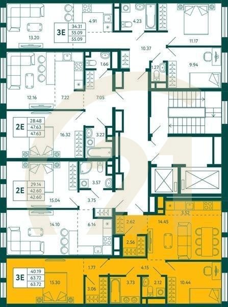 2-комн, 63.72 м², 8 этаж