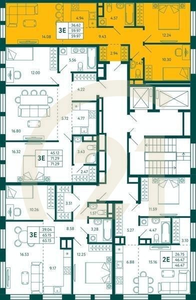 2-комн, 59.97 м², 4 этаж