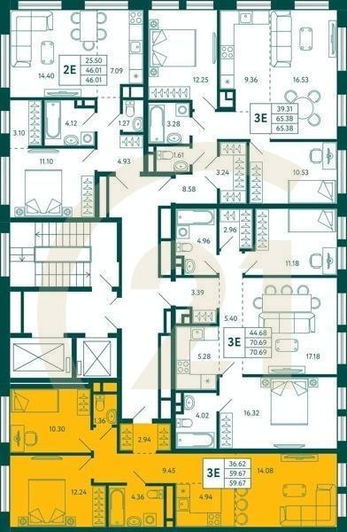 2-комн, 59.67 м², 5-15 этаж
