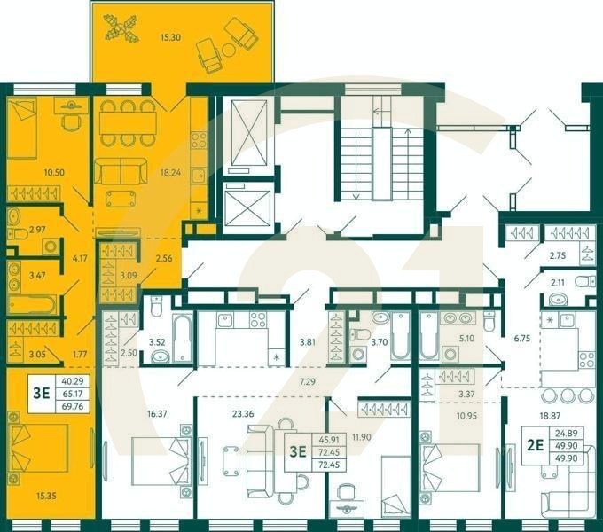 2-комн, 69.76 м², 2 этаж