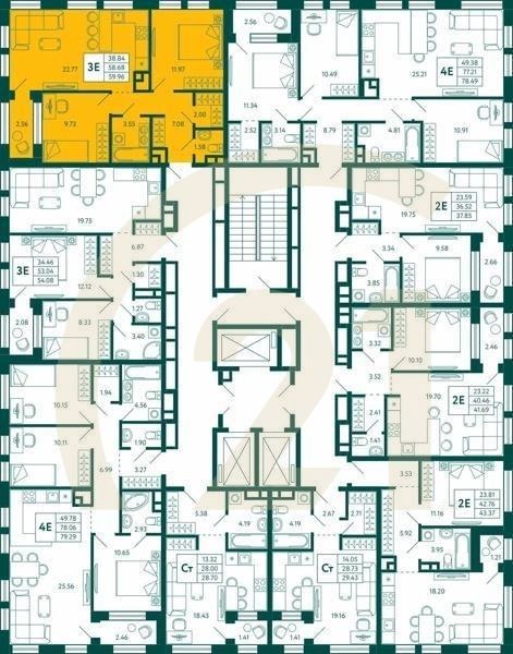 2-комн, 59.96 м², 3-4 этаж