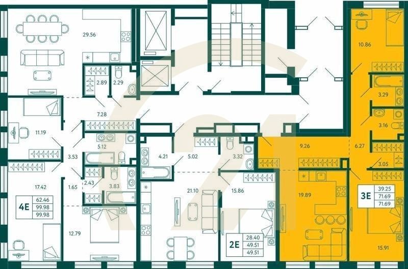 2-комн, 71.69 м², 2 этаж
