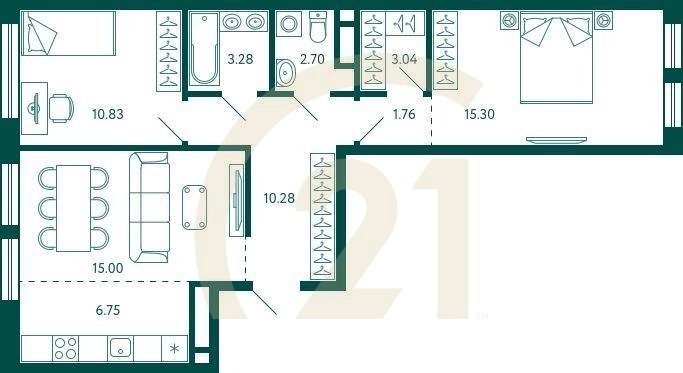 2-комн, 68.94 м², 5 этаж