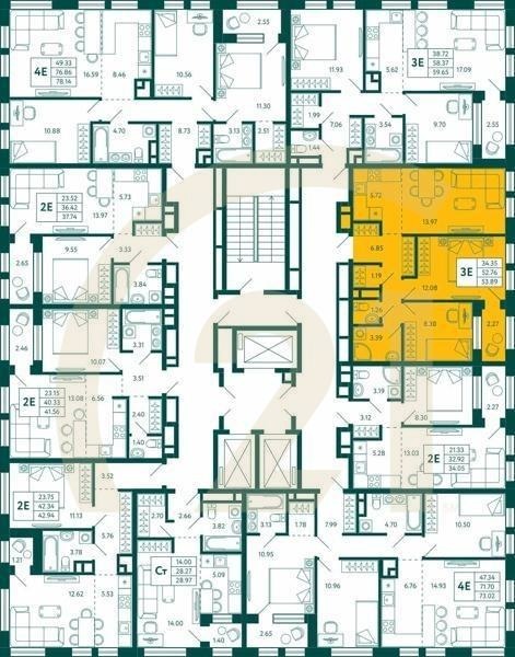 2-комн, 53.89 м², 15-26 этаж