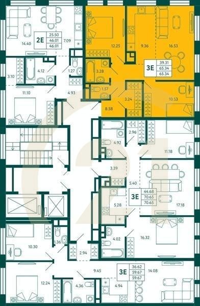 2-комн, 65.34 м², 16 этаж