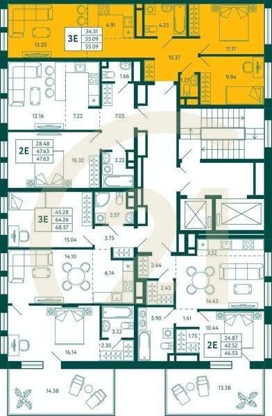 2-комн, 55.09 м², 11 этаж