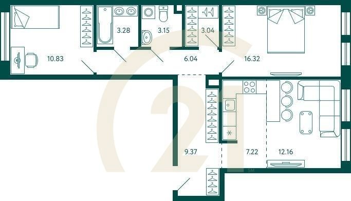 2-комн, 71.41 м², 2 этаж