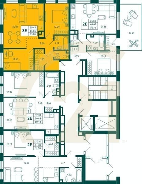 2-комн, 65.85 м², 2-14 этаж