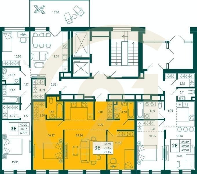 2-комн, 72.45 м², 2 этаж