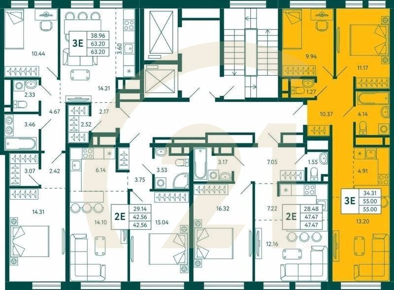 2-комн, 55 м², 12-15 этаж