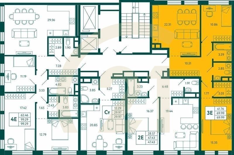 2-комн, 69.99 м², 3 этаж