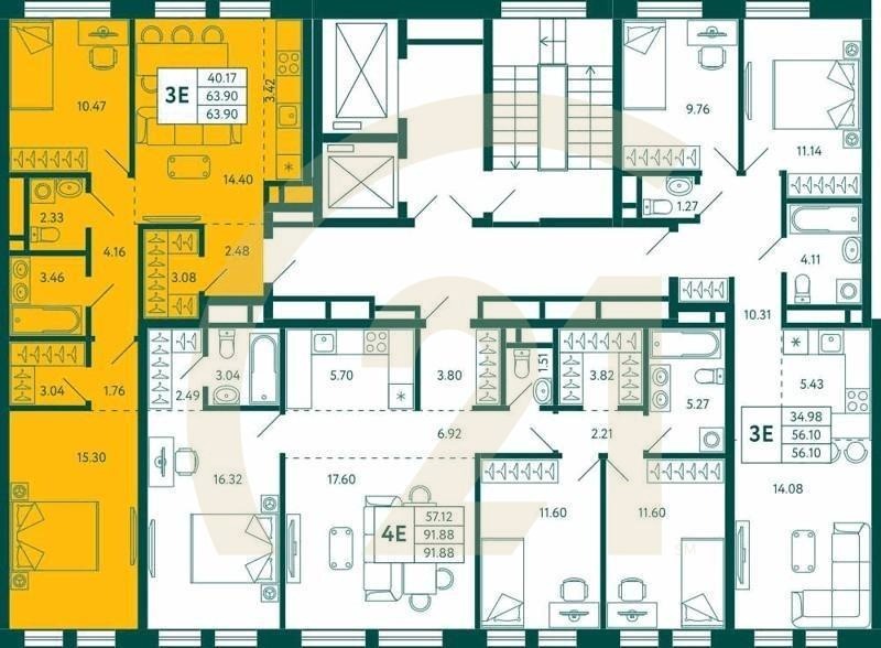 2-комн, 63.9 м², 8 этаж